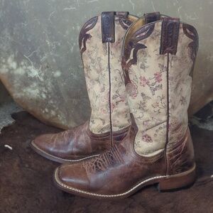 🐎BOULET🐎 #4274 Chestnut & floral tan cowgirl rodeo boots square toe sz 7
